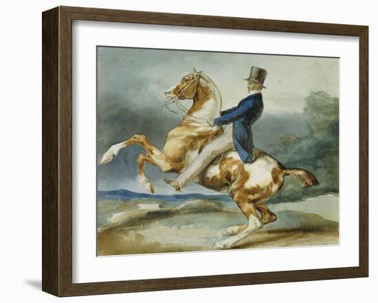 A Rider and His Rearing Horse-Théodore Géricault-Framed Giclee Print