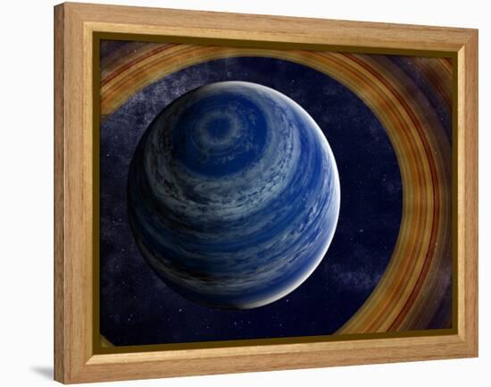 A Ringed Blue Gas Giant with Shepherd Moon in the Rings-Stocktrek Images-Framed Premier Image Canvas