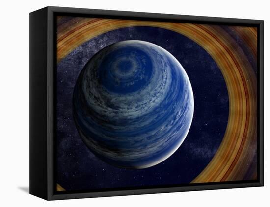 A Ringed Blue Gas Giant with Shepherd Moon in the Rings-Stocktrek Images-Framed Premier Image Canvas