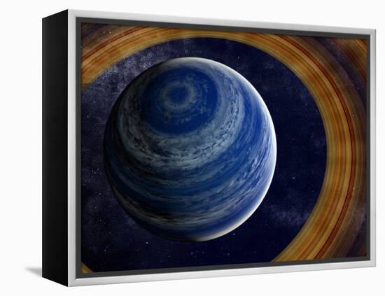 A Ringed Blue Gas Giant with Shepherd Moon in the Rings-Stocktrek Images-Framed Premier Image Canvas