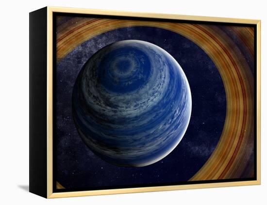 A Ringed Blue Gas Giant with Shepherd Moon in the Rings-Stocktrek Images-Framed Premier Image Canvas