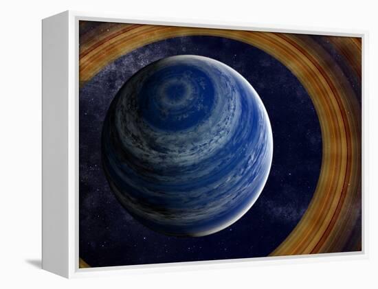 A Ringed Blue Gas Giant with Shepherd Moon in the Rings-Stocktrek Images-Framed Premier Image Canvas