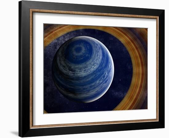 A Ringed Blue Gas Giant with Shepherd Moon in the Rings-Stocktrek Images-Framed Photographic Print