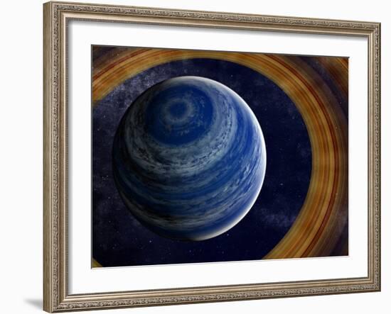 A Ringed Blue Gas Giant with Shepherd Moon in the Rings-Stocktrek Images-Framed Photographic Print