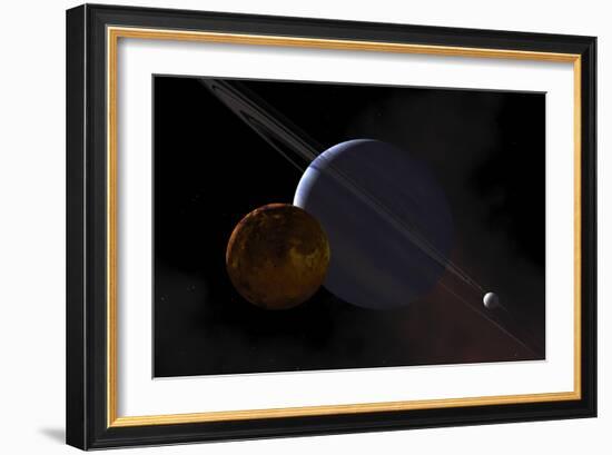 A Ringed Gas Giant Exoplanet with Moons-Stocktrek Images-Framed Art Print