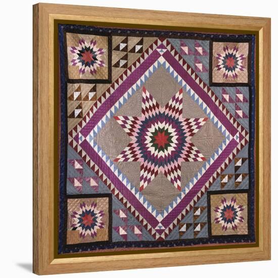 A Rising Star Design Coverlet, Probably Philadelphia, Pieced and Quilted Silk, 1880, 1890-null-Framed Premier Image Canvas