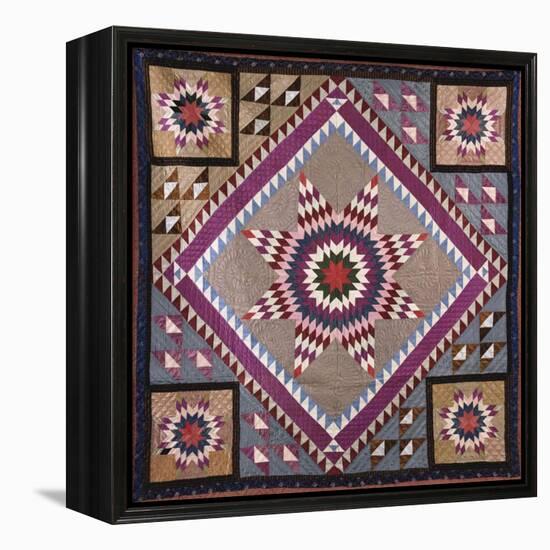 A Rising Star Design Coverlet, Probably Philadelphia, Pieced and Quilted Silk, 1880, 1890-null-Framed Premier Image Canvas