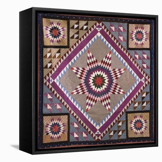 A Rising Star Design Coverlet, Probably Philadelphia, Pieced and Quilted Silk, 1880, 1890-null-Framed Premier Image Canvas