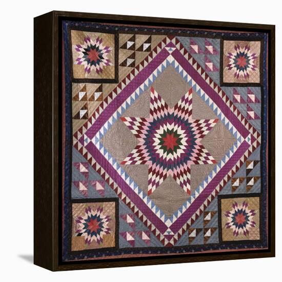 A Rising Star Design Coverlet, Probably Philadelphia, Pieced and Quilted Silk, 1880, 1890-null-Framed Premier Image Canvas