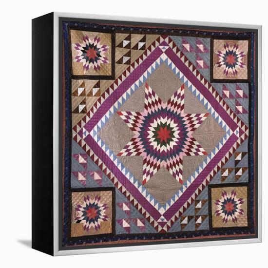 A Rising Star Design Coverlet, Probably Philadelphia, Pieced and Quilted Silk, 1880, 1890-null-Framed Premier Image Canvas