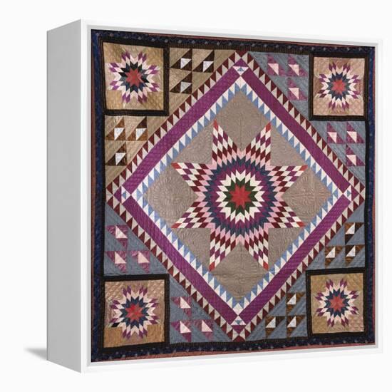 A Rising Star Design Coverlet, Probably Philadelphia, Pieced and Quilted Silk, 1880, 1890-null-Framed Premier Image Canvas