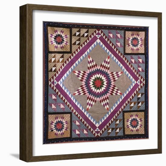 A Rising Star Design Coverlet, Probably Philadelphia, Pieced and Quilted Silk, 1880, 1890-null-Framed Giclee Print