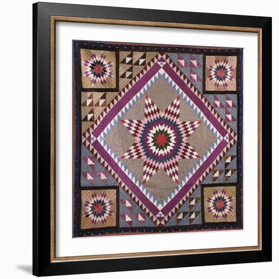 A Rising Star Design Coverlet, Probably Philadelphia, Pieced and Quilted Silk, 1880, 1890-null-Framed Giclee Print