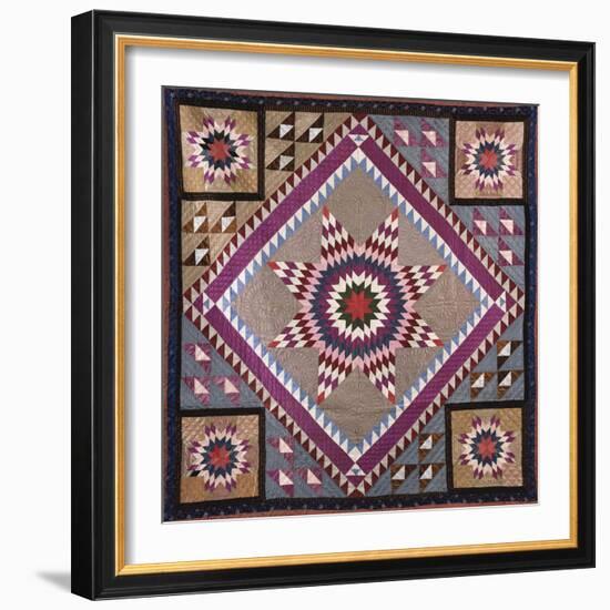 A Rising Star Design Coverlet, Probably Philadelphia, Pieced and Quilted Silk, 1880, 1890-null-Framed Giclee Print