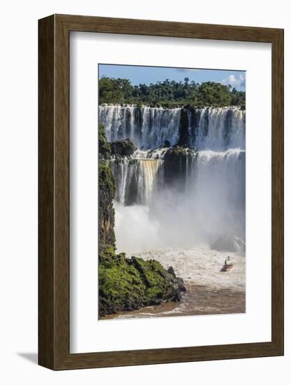 A River Boat at the Base of the Falls, Iguazu Falls National Park, Misiones, Argentina-Michael Nolan-Framed Photographic Print