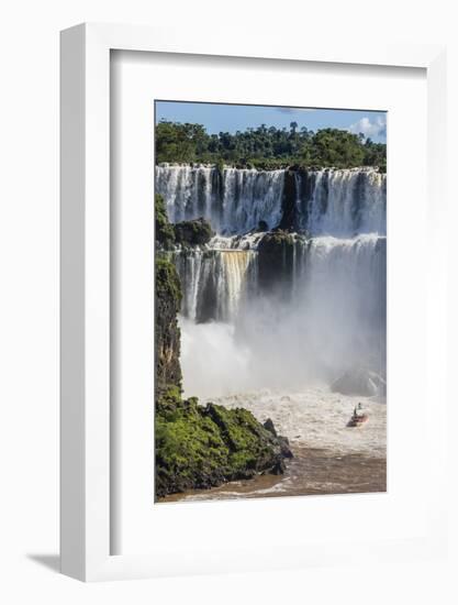 A River Boat at the Base of the Falls, Iguazu Falls National Park, Misiones, Argentina-Michael Nolan-Framed Photographic Print