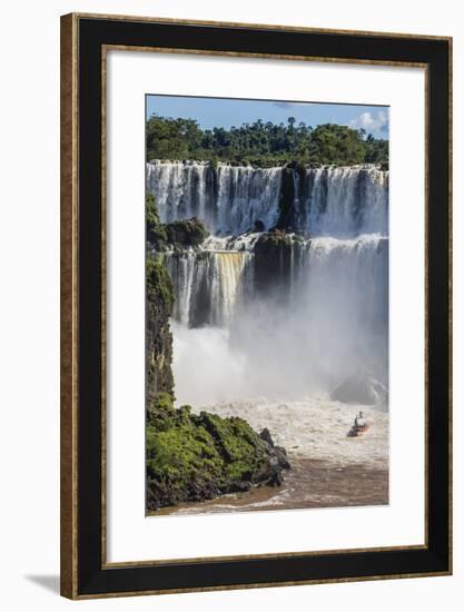 A River Boat at the Base of the Falls, Iguazu Falls National Park, Misiones, Argentina-Michael Nolan-Framed Photographic Print