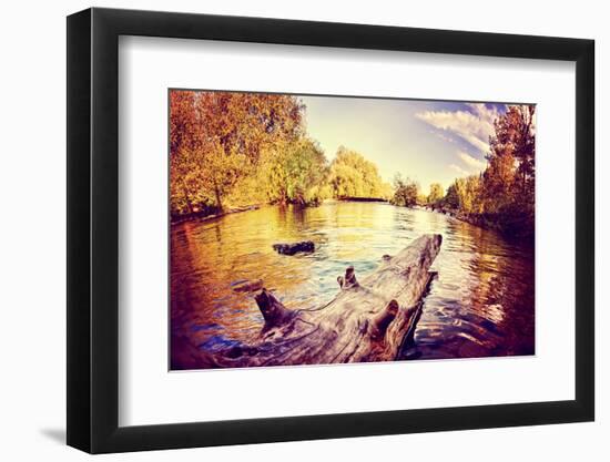 A River Flowing in Autumn Long Exposure Done with a Retro Vintage Instagram Filter Effect-graphicphoto-Framed Photographic Print