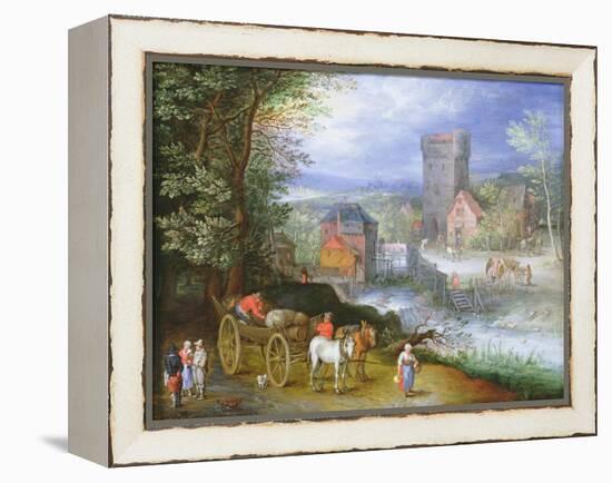 A River Landscape with a Watermill-Jan Brueghel the Younger-Framed Premier Image Canvas