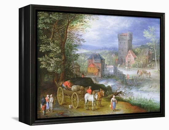 A River Landscape with a Watermill-Jan Brueghel the Younger-Framed Premier Image Canvas