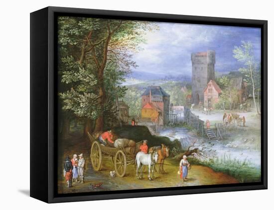 A River Landscape with a Watermill-Jan Brueghel the Younger-Framed Premier Image Canvas