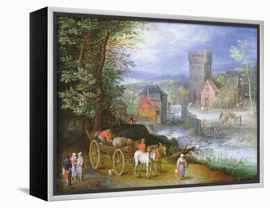 A River Landscape with a Watermill-Jan Brueghel the Younger-Framed Premier Image Canvas