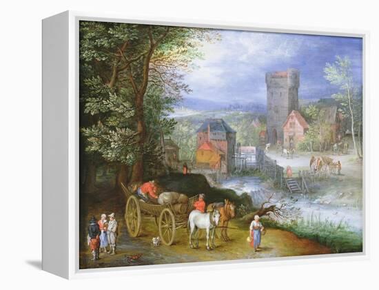 A River Landscape with a Watermill-Jan Brueghel the Younger-Framed Premier Image Canvas