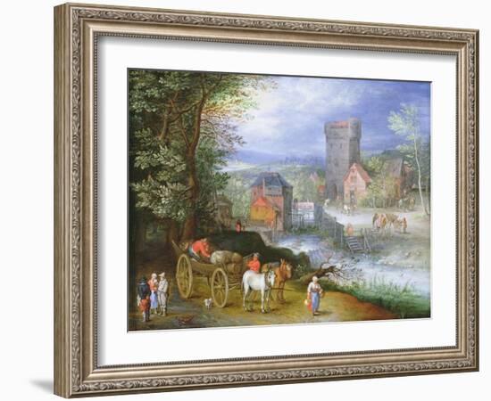 A River Landscape with a Watermill-Jan Brueghel the Younger-Framed Giclee Print