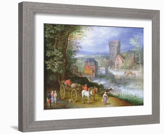 A River Landscape with a Watermill-Jan Brueghel the Younger-Framed Giclee Print