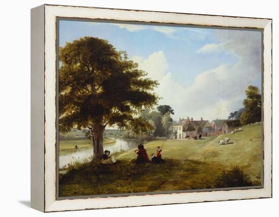 A River Landscape, with a Woman Sketching, a Girl and Her Dog by a Tree, and Other Children and…-Sarah Ferneley-Framed Premier Image Canvas