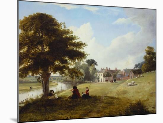 A River Landscape, with a Woman Sketching, a Girl and Her Dog by a Tree, and Other Children and…-Sarah Ferneley-Mounted Giclee Print