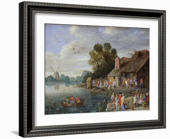A River Landscape with Gentry at a Village Inn-Jan van Kessel the Elder-Framed Giclee Print