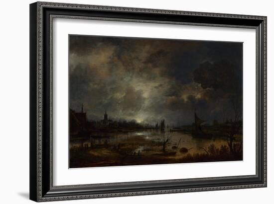 A River Near a Town, by Moonlight, C. 1645-Aert van der Neer-Framed Giclee Print