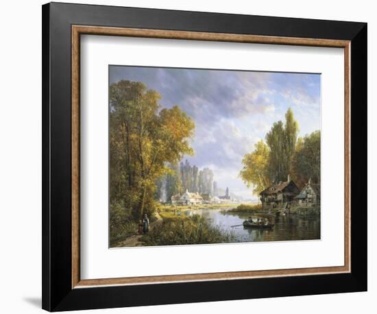 A River Scene in France-Charles Euphrasie Kuwasseg-Framed Giclee Print