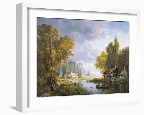 A River Scene in France-Charles Euphrasie Kuwasseg-Framed Giclee Print