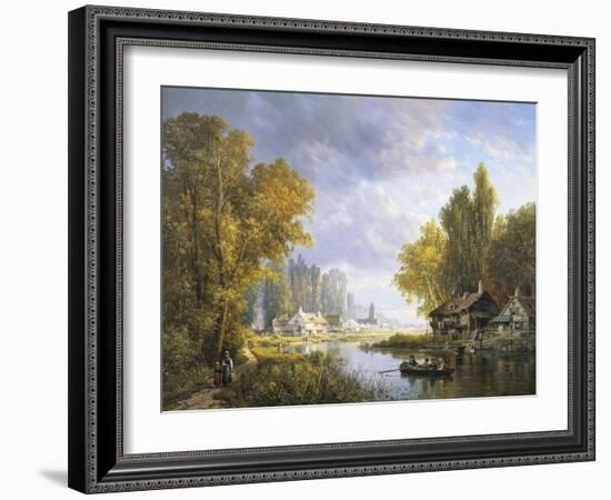 A River Scene in France-Charles Euphrasie Kuwasseg-Framed Giclee Print