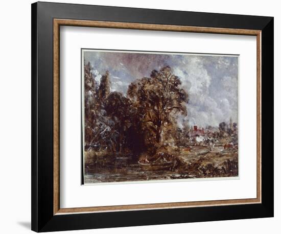 A River Scene, with a Farmhouse near the Water's Edge (Oil on Canvas, 1830-1836)-John Constable-Framed Giclee Print