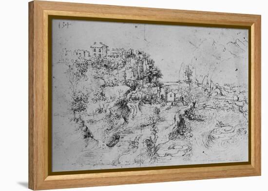 'A River with a Canal Alongside and a Castle on a Hill', c1480 (1945)-Leonardo Da Vinci-Framed Premier Image Canvas