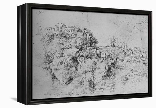 'A River with a Canal Alongside and a Castle on a Hill', c1480 (1945)-Leonardo Da Vinci-Framed Premier Image Canvas