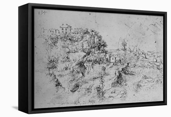 'A River with a Canal Alongside and a Castle on a Hill', c1480 (1945)-Leonardo Da Vinci-Framed Premier Image Canvas