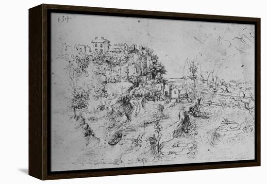 'A River with a Canal Alongside and a Castle on a Hill', c1480 (1945)-Leonardo Da Vinci-Framed Premier Image Canvas