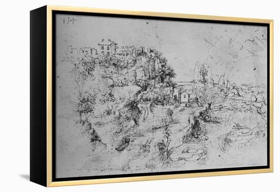 'A River with a Canal Alongside and a Castle on a Hill', c1480 (1945)-Leonardo Da Vinci-Framed Premier Image Canvas