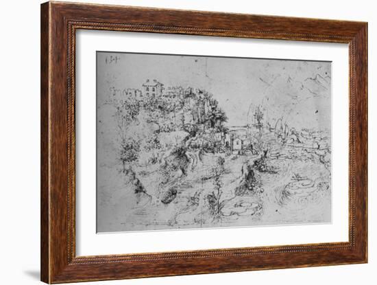 'A River with a Canal Alongside and a Castle on a Hill', c1480 (1945)-Leonardo Da Vinci-Framed Giclee Print