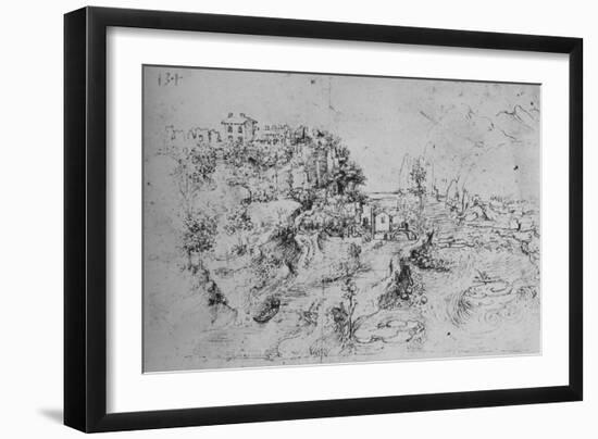 'A River with a Canal Alongside and a Castle on a Hill', c1480 (1945)-Leonardo Da Vinci-Framed Giclee Print