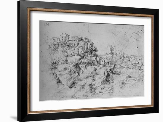 'A River with a Canal Alongside and a Castle on a Hill', c1480 (1945)-Leonardo Da Vinci-Framed Giclee Print