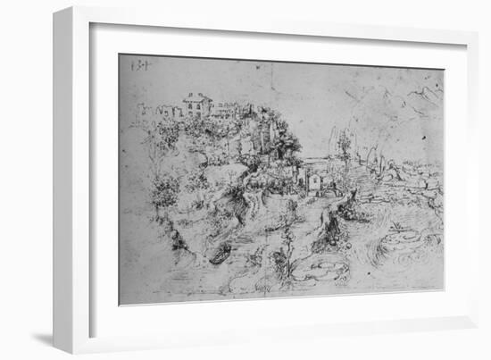 'A River with a Canal Alongside and a Castle on a Hill', c1480 (1945)-Leonardo Da Vinci-Framed Giclee Print