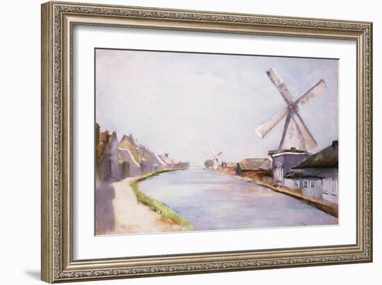 A Riverside Village with Windmills-Lesser Ury-Framed Giclee Print