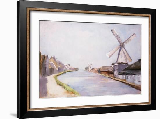 A Riverside Village with Windmills-Lesser Ury-Framed Giclee Print