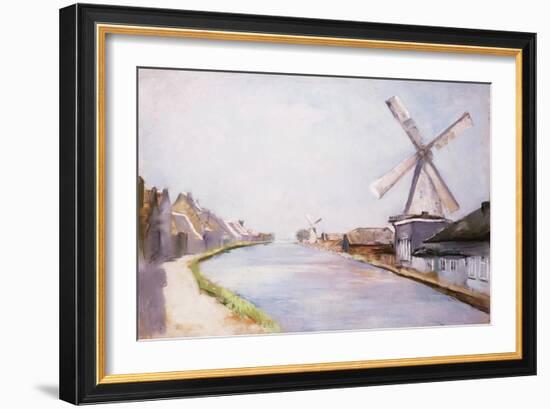 A Riverside Village with Windmills-Lesser Ury-Framed Giclee Print