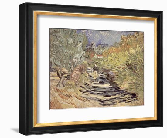 A Road in St. Remy with Female Figures, 1889-Vincent van Gogh-Framed Giclee Print